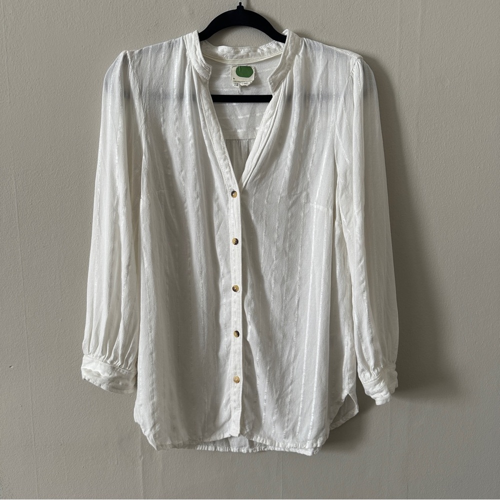 Anthropologie White Cotton Button Down Tunic, size 10